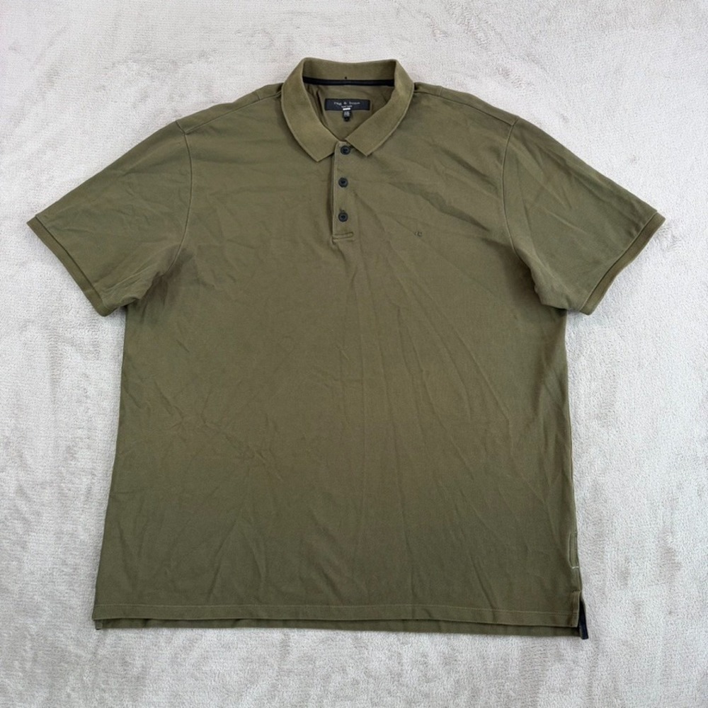 Rag & Bone Iconic Chest Logo Polo Shirt in Surplus Green Men 2XL Short Sleeve